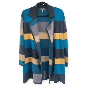 Kasper Women’s Long Colorblock Draped Open Front Acrylic Wool Cardigan Large